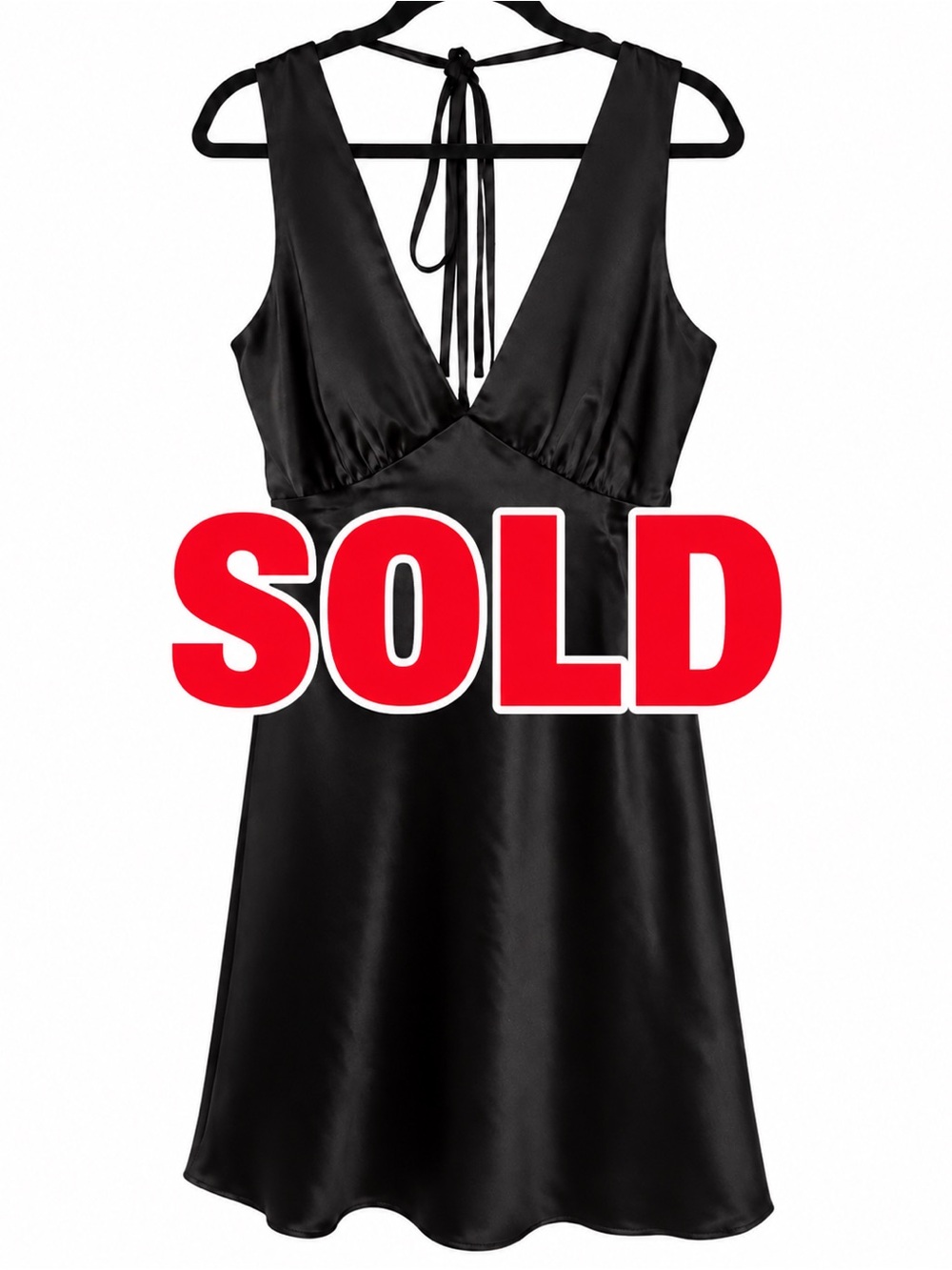 Silky V-Neck Black Satin Dress